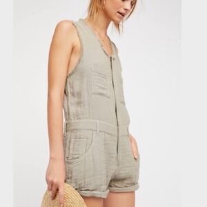Sleeveless V-Neck Romper in Light Olive